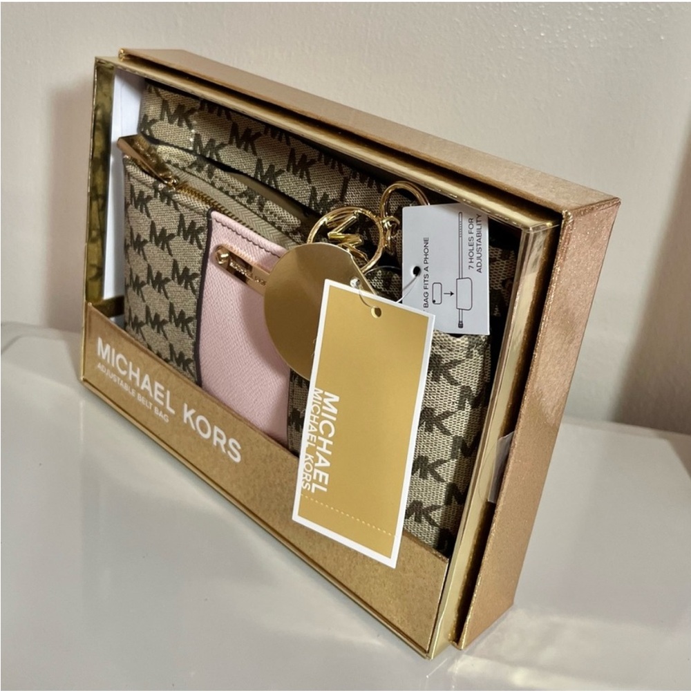Michael Kors Pink and Tan Logo Belt Bag - L/XL - Picture 2 of 10